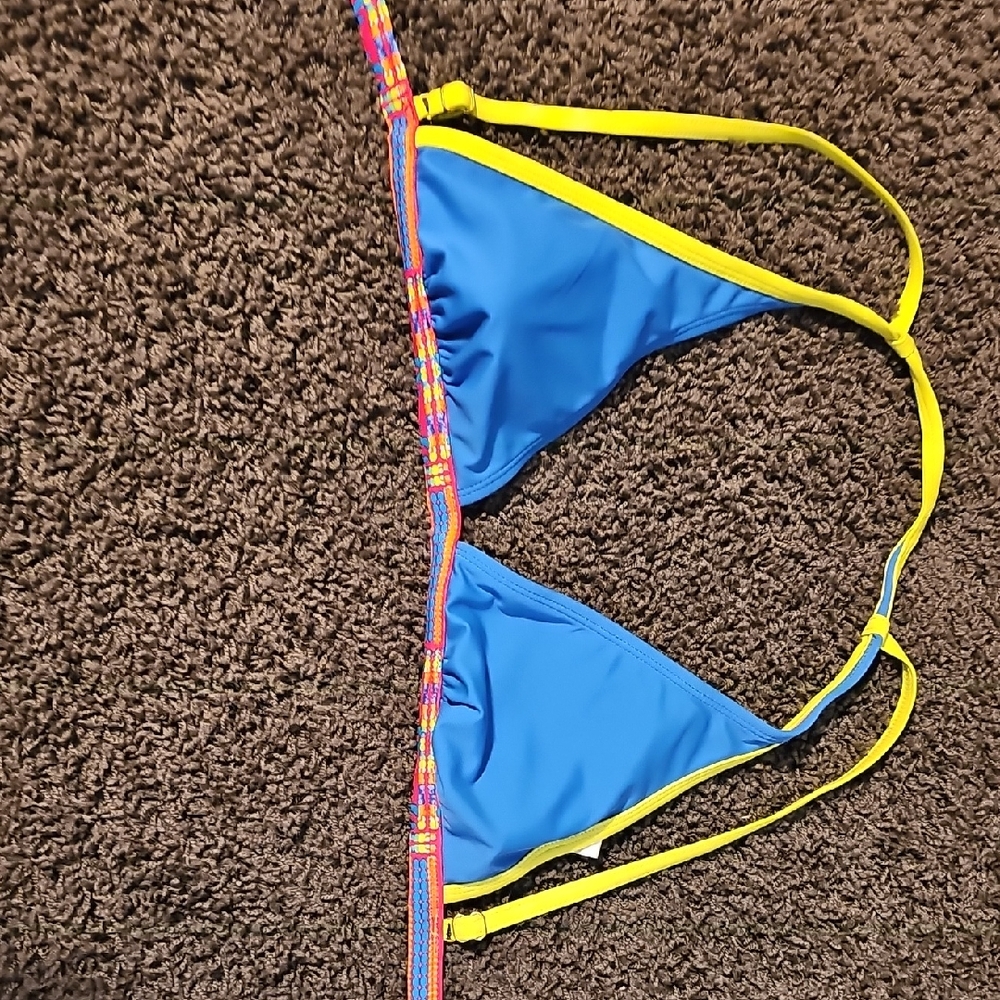 Colorful Kids Bikini Top with Yellow Accents. Only The Top Bottom Not Inculded.